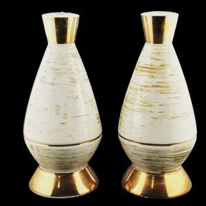 2 VTG Mid Century Modern Ceramic Gold Trimmed Lamp Bases Table Décor